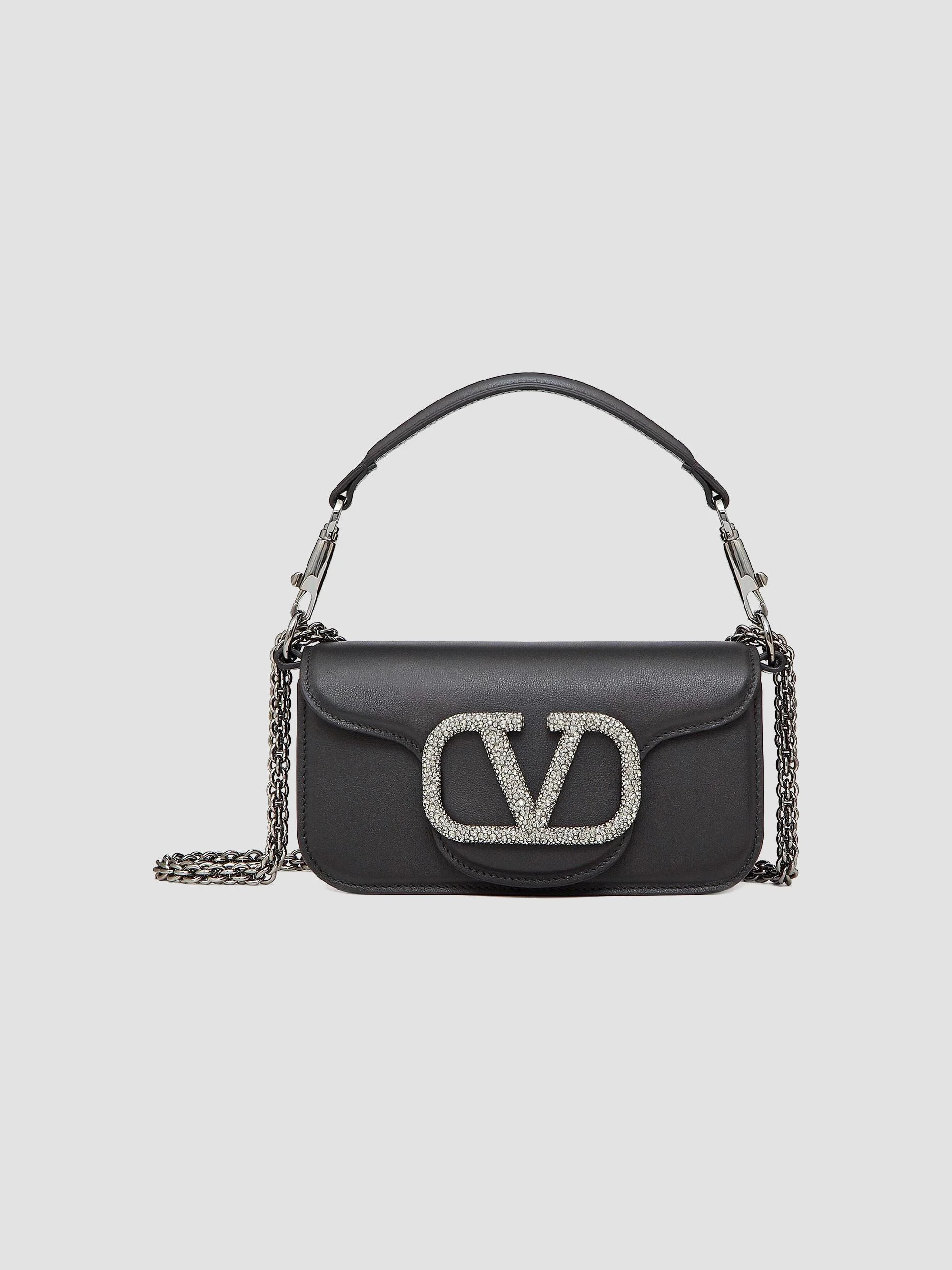 Women's Garavani Locò Small Shoulder Bag With Jewel Logo - Black - 1