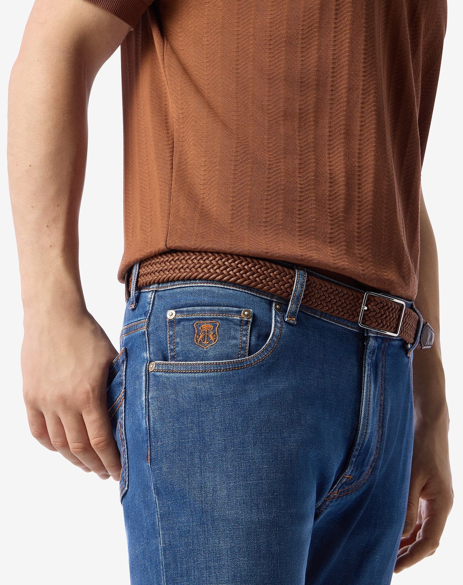 Blue stretch lyocell cotton 5-pocket trousers - 5
