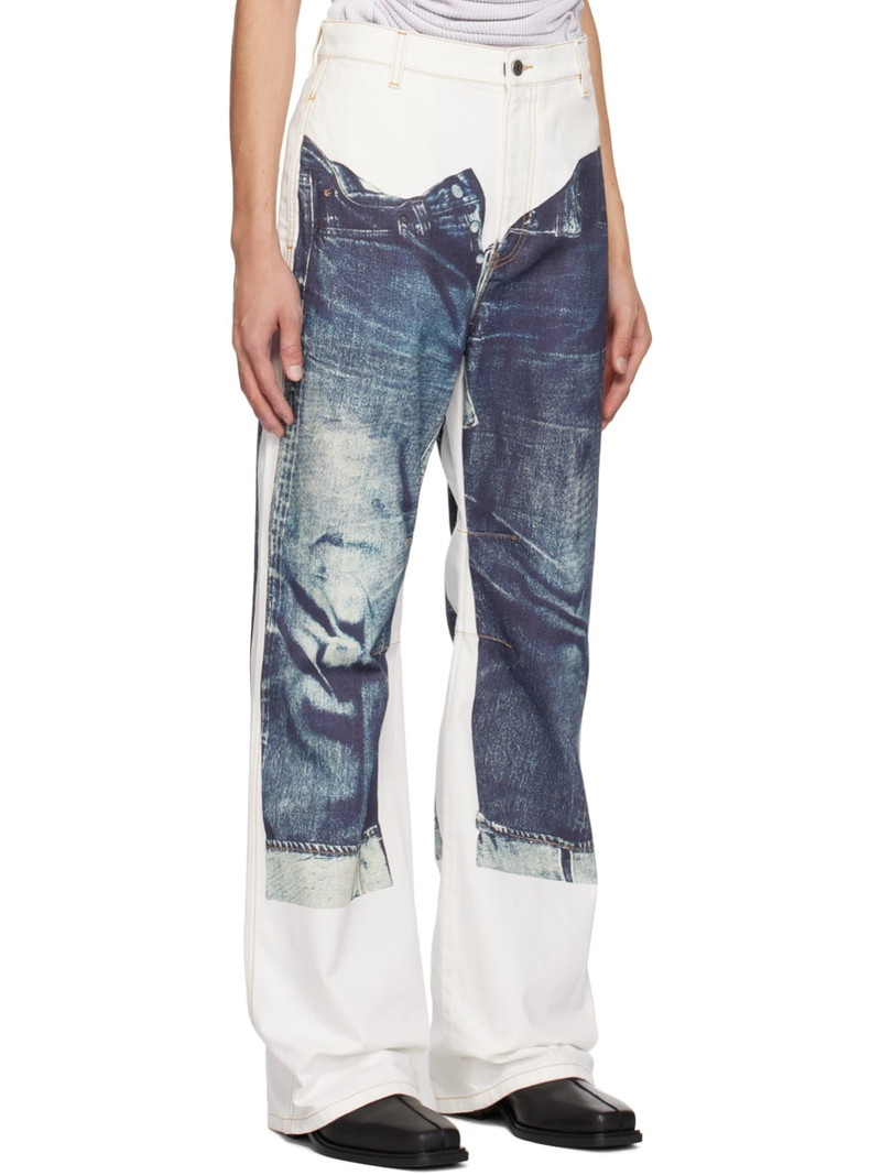White & Blue Trompe L'œil Jeans 2