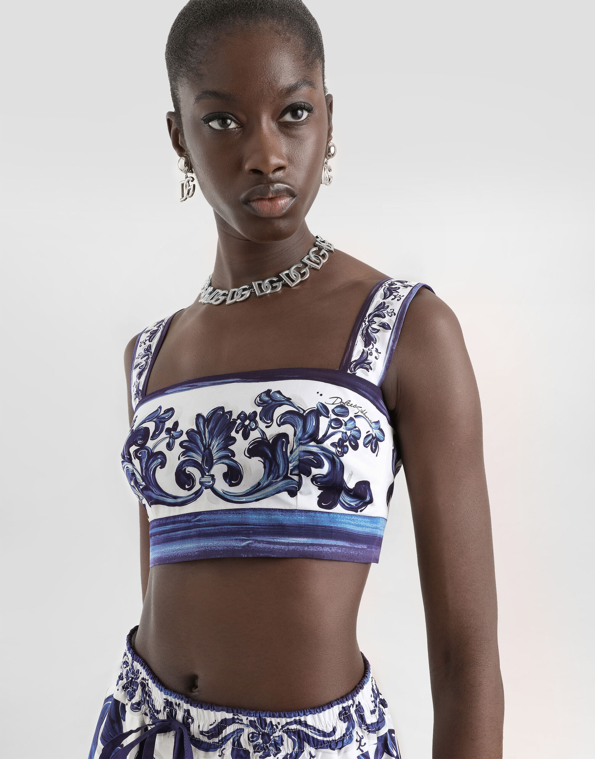 Majolica-print poplin top - 4