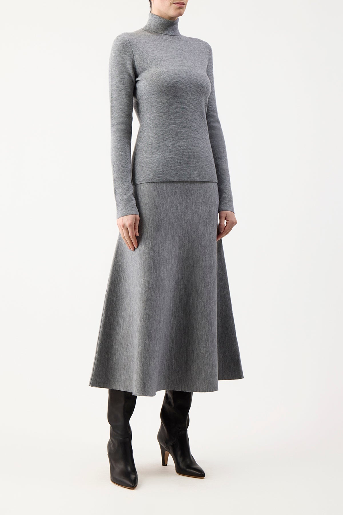 Freddie Skirt in  Heather Grey Cashmere Wool - 3
