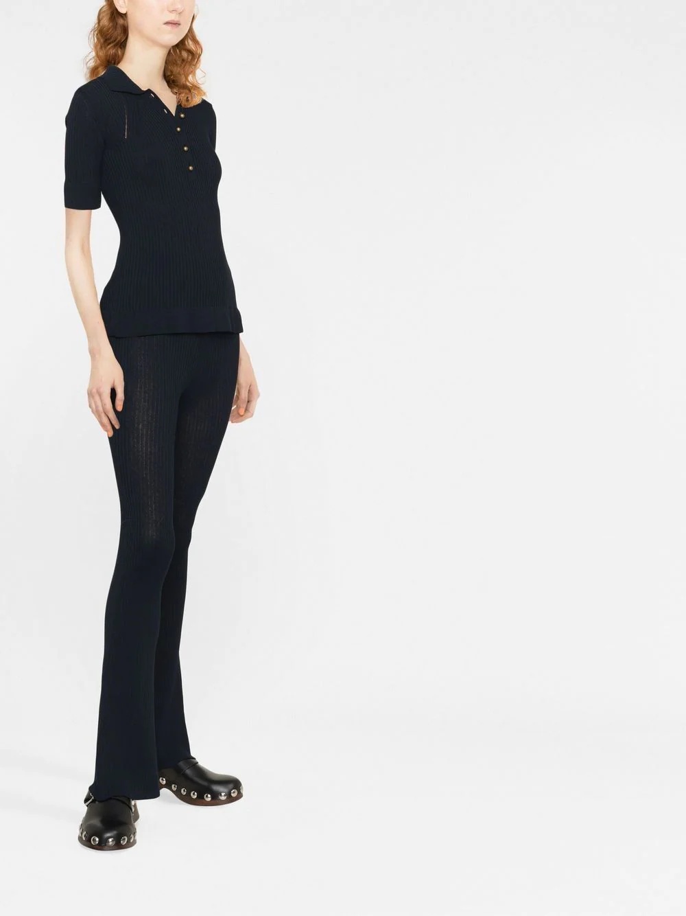 ribbed-knit polo top - 4