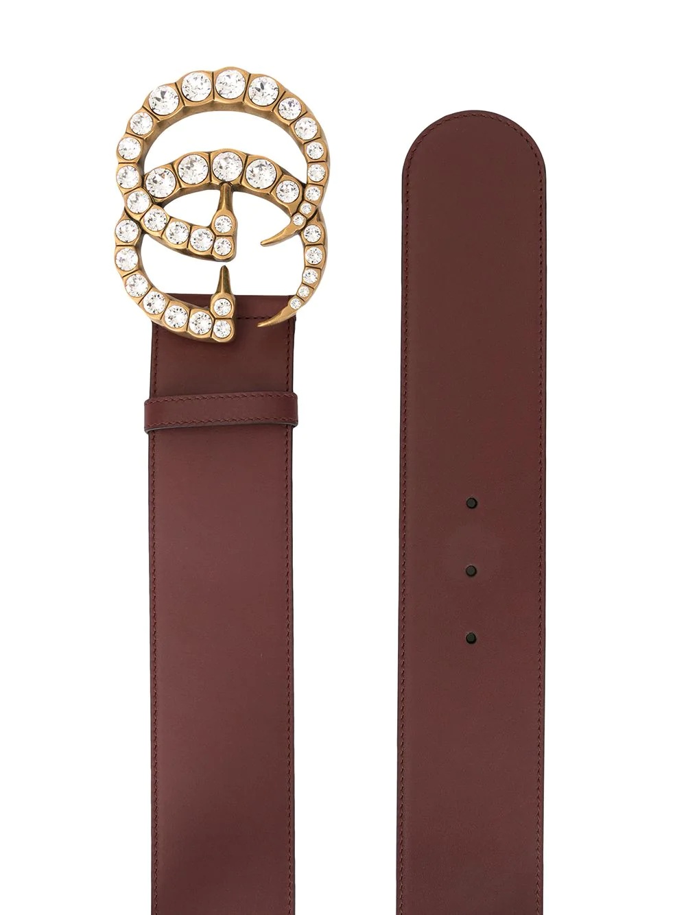 Leather belt with crystal Double G buckle - 2