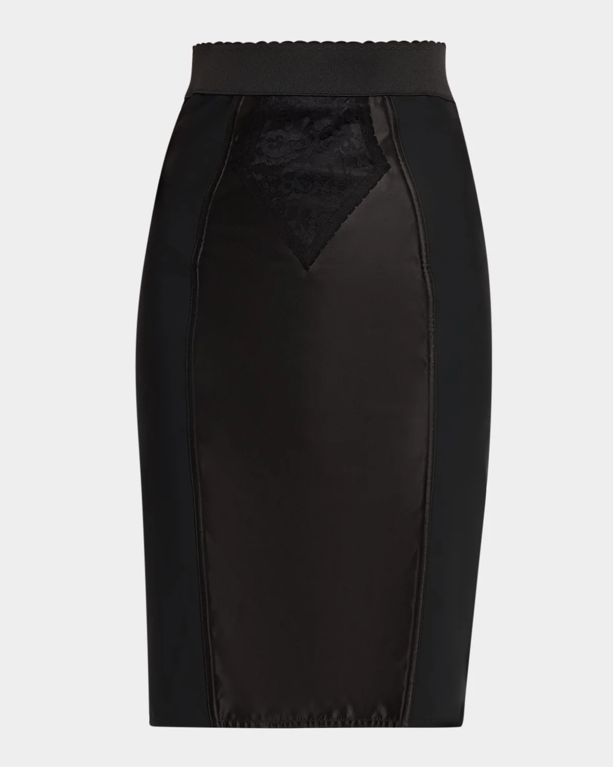 Lace Satin Paneled Pencil Skirt - 1