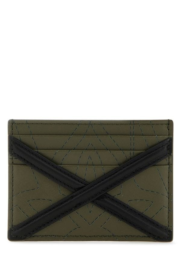 Army green leather card holder - 1