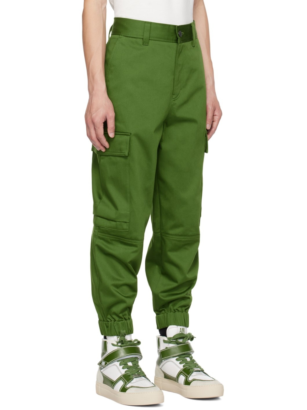 Green Elasticized Cuffs Cargo Pants - 2