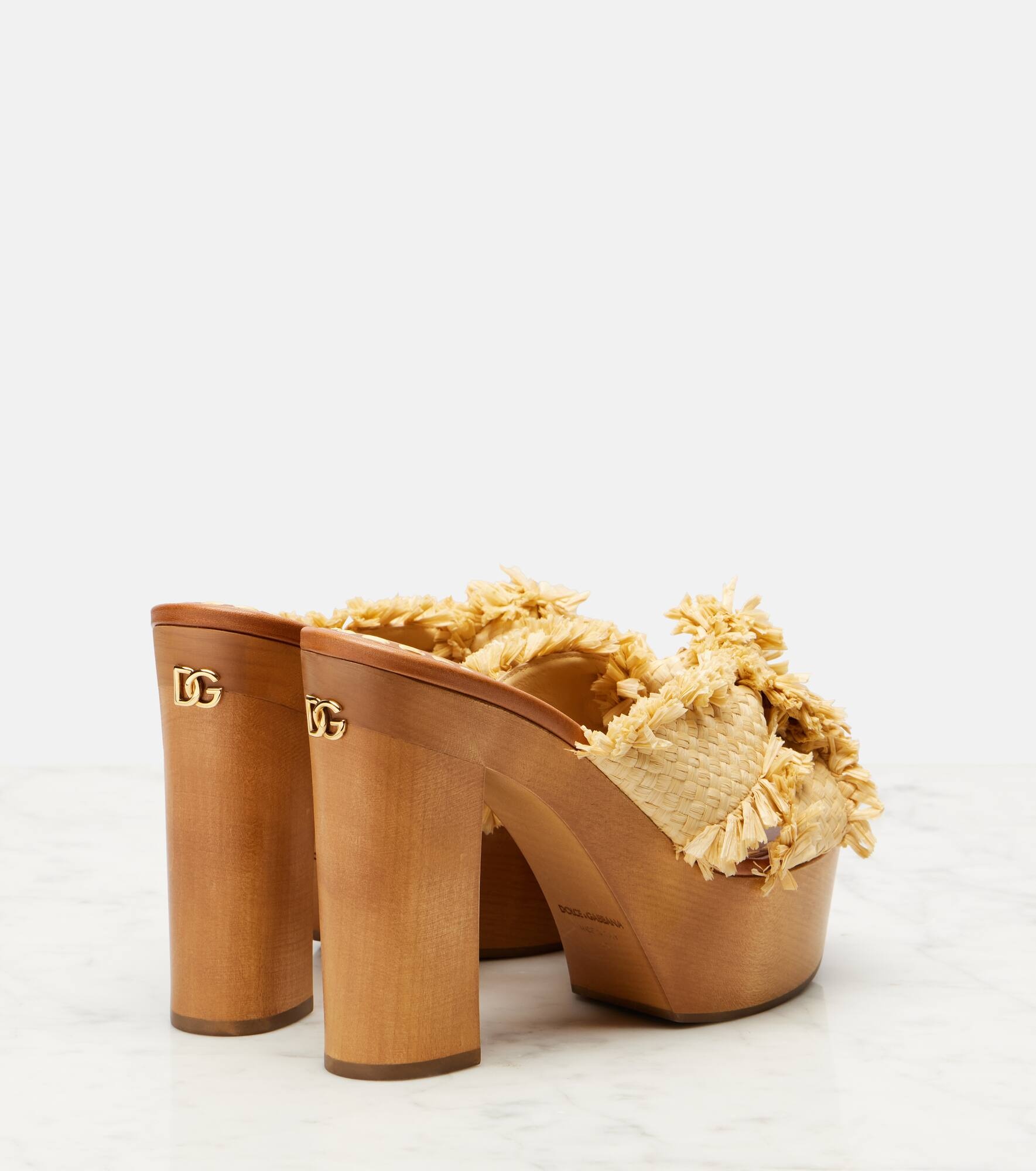 Raffia-effect platform mules - 2