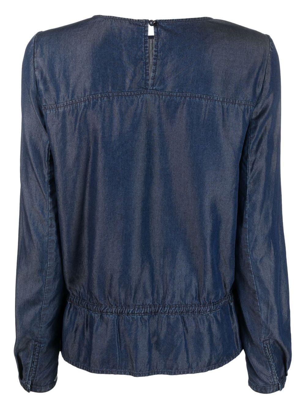 denim ruffle-hem long-sleeve top - 2