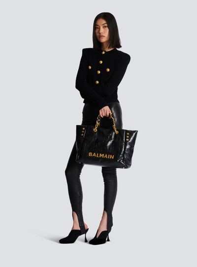 Balmain 1945 Soft tote bag in embossed crackled calfskin with a PB Labyrinth monogram outlook