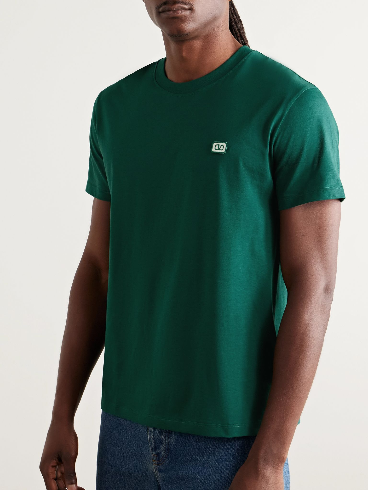 Logo-Appliquéd Cotton-Jersey T-Shirt Green - 3