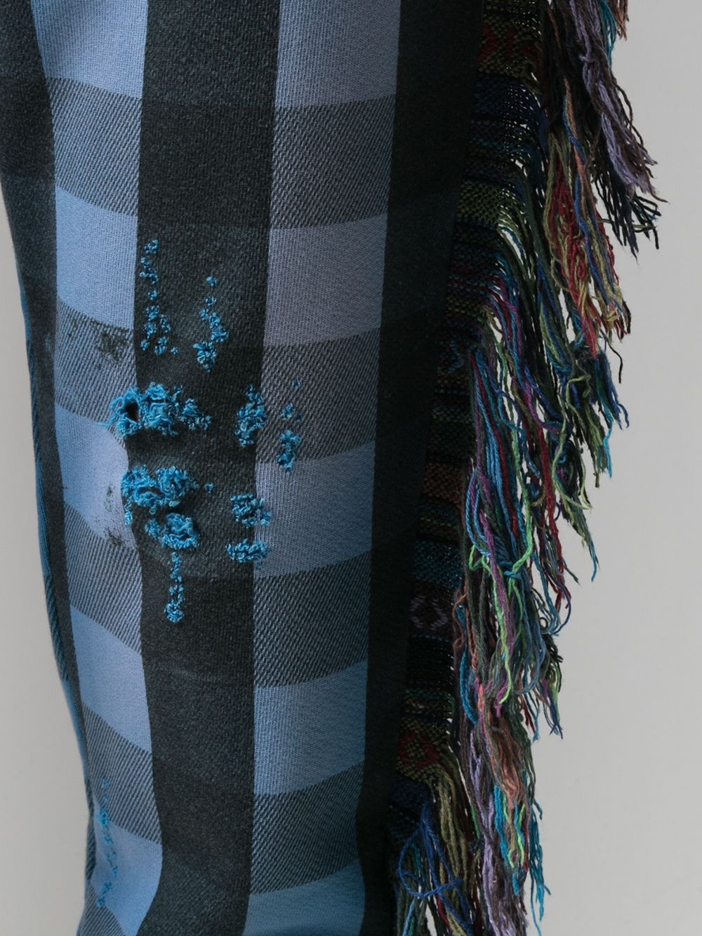 fringe-trim checked trousers - 5