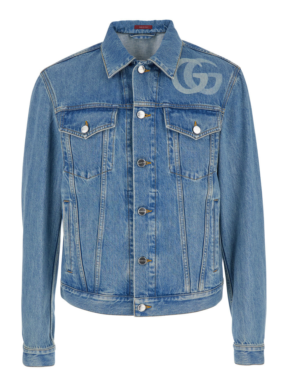 Gucci Men Light Blue Jacket With Gg Logo Print On The Front In Denim Man - 1