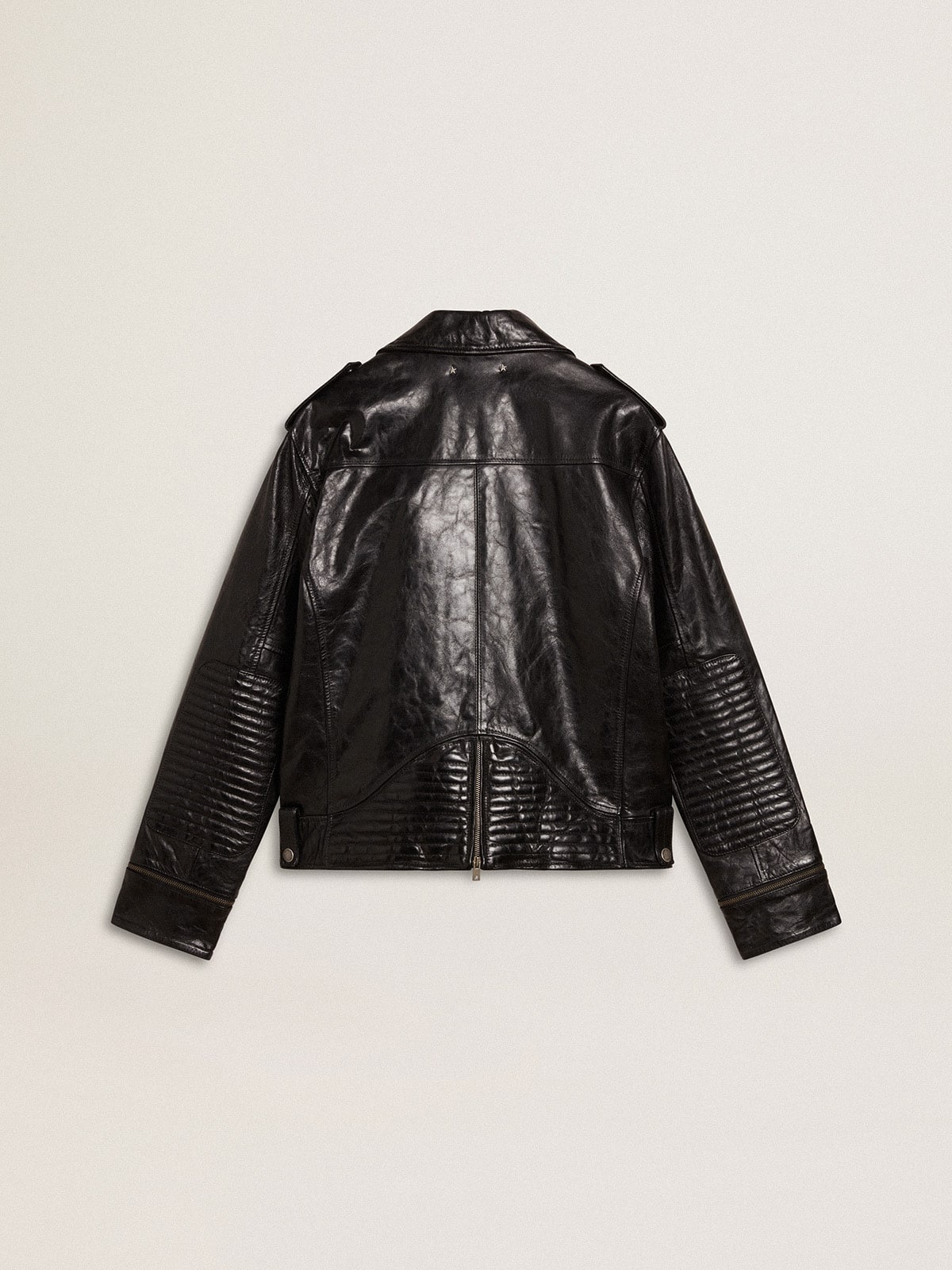 Men's black leather biker jacket with glossy effect - 7