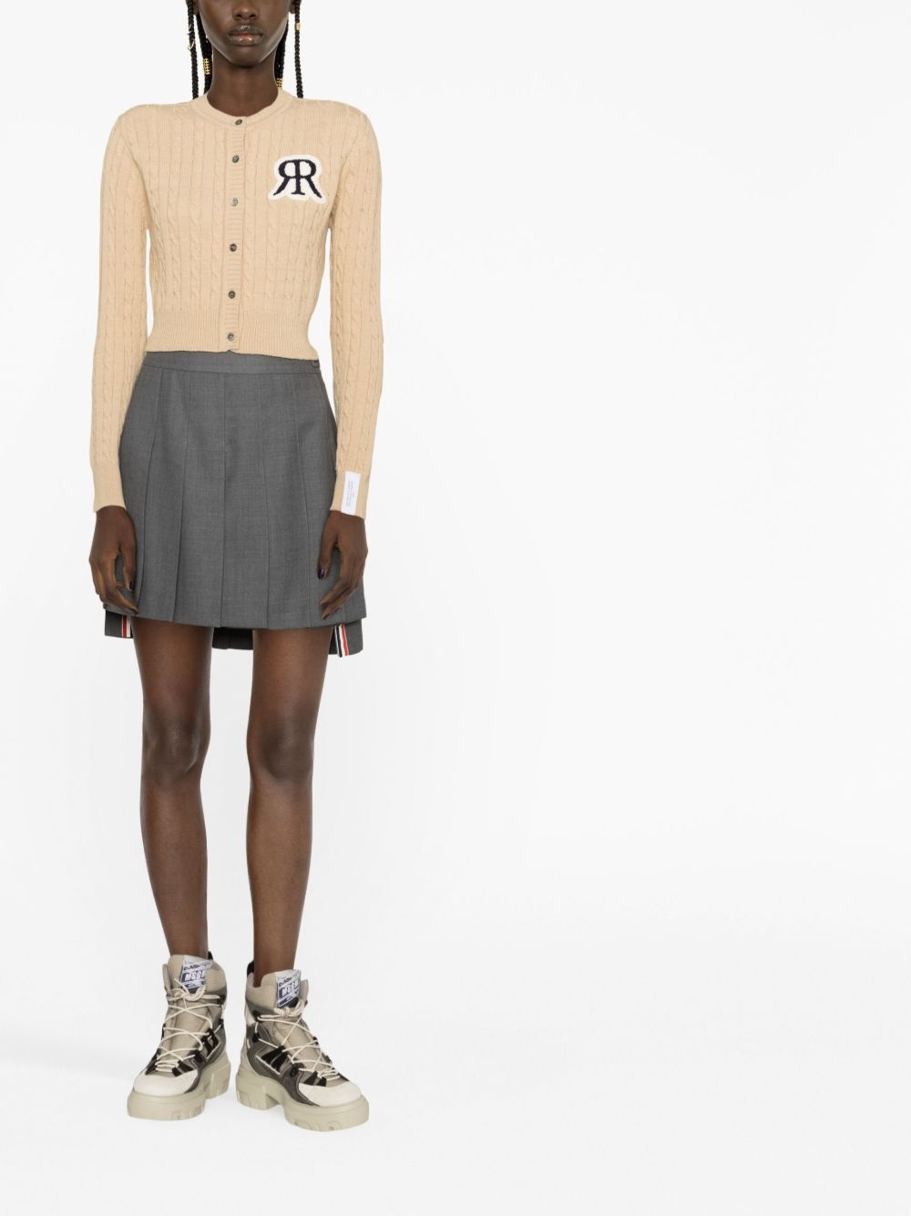 logo-patch cable-knit cardigan - 2