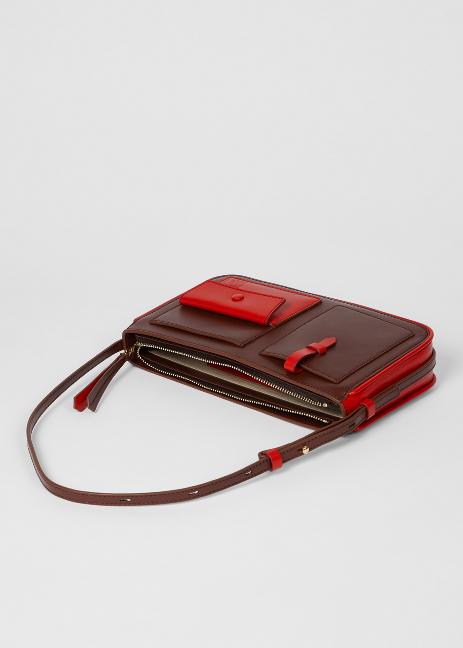 Women's Red Leather Pocket Pochette Bag - 4