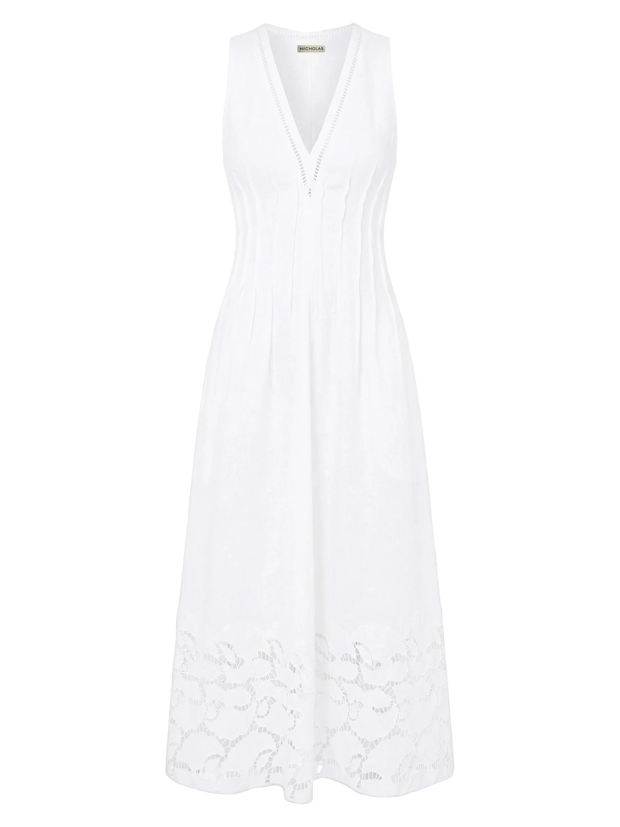 Women's Stina Broderie Anglaise Trim Linen-Blend Midi-Dress - Ivory - 1