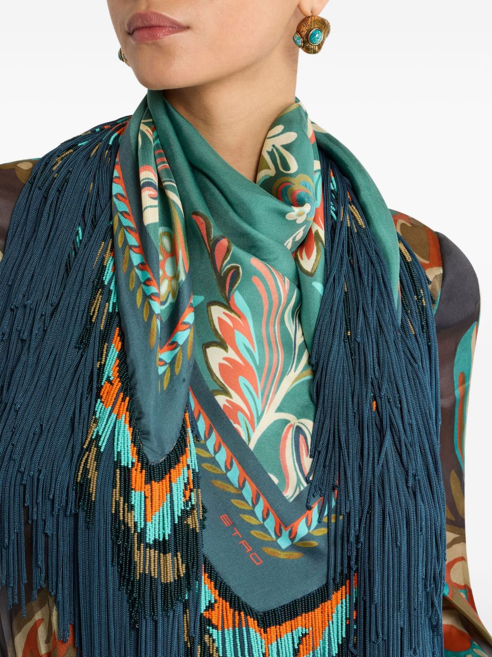 daffodil-motif fringed scarf - 3