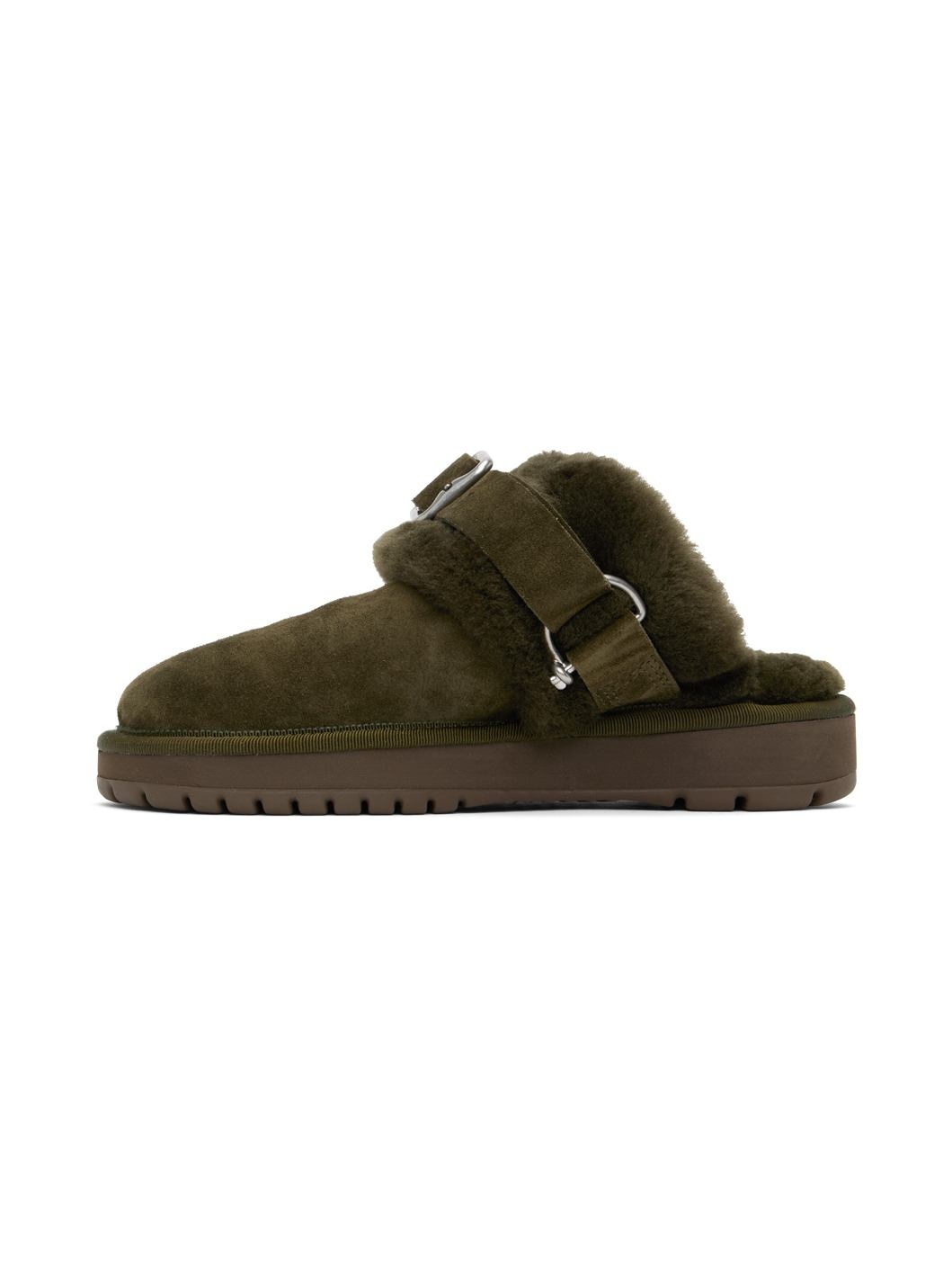 Green Suede & Shearling Chubby Slippers - 3