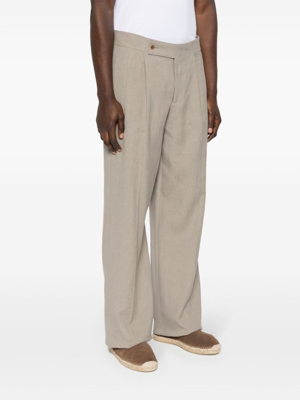 linen straight-leg trousers - 3