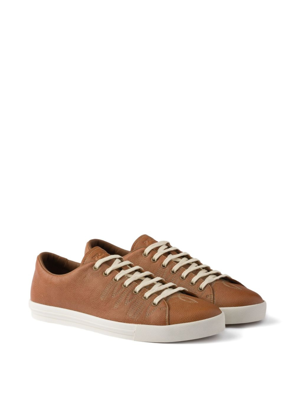 decorative-stitching leather low-top sneakers - 2