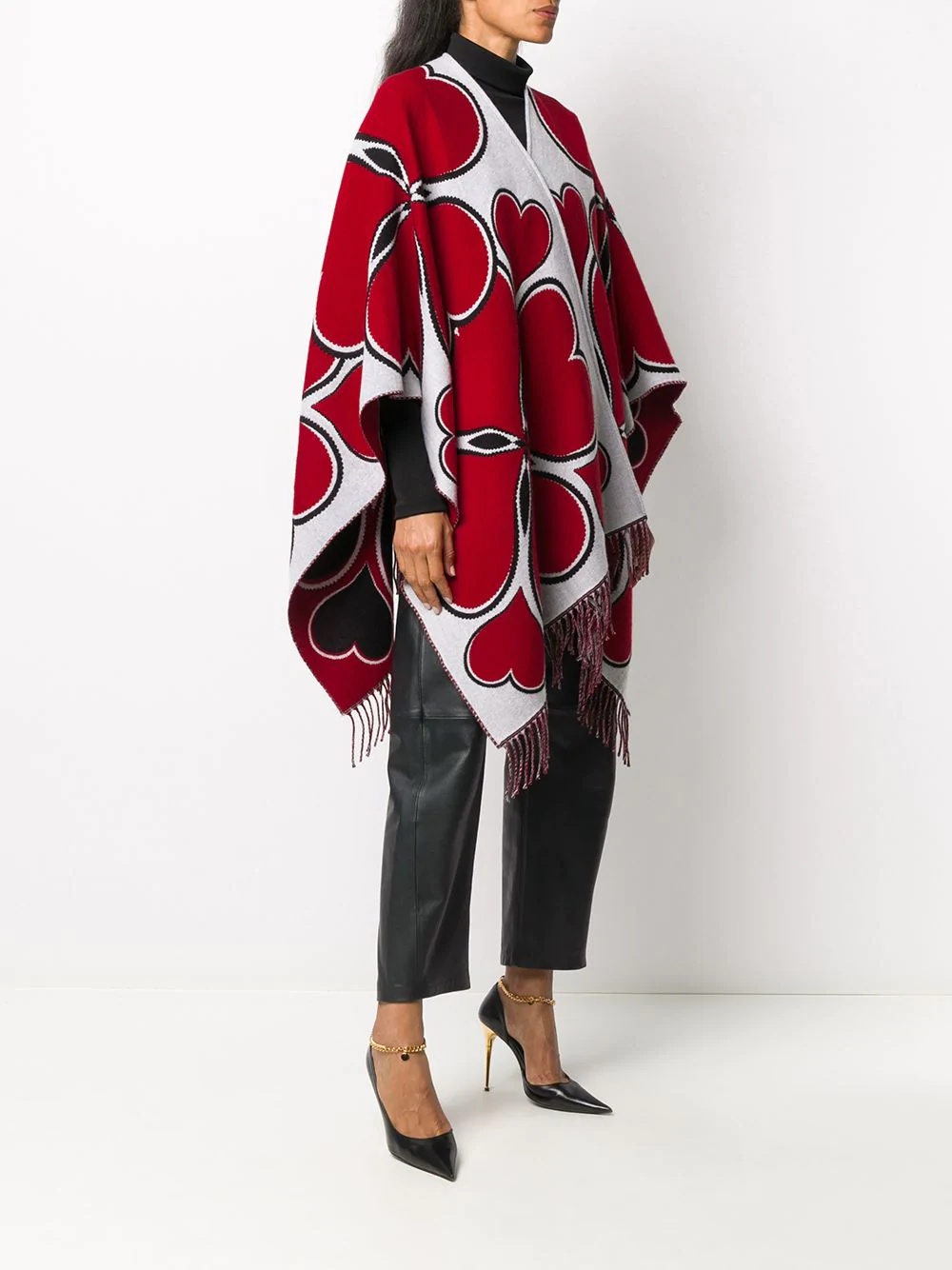 intarsia-knit hearts poncho - 3