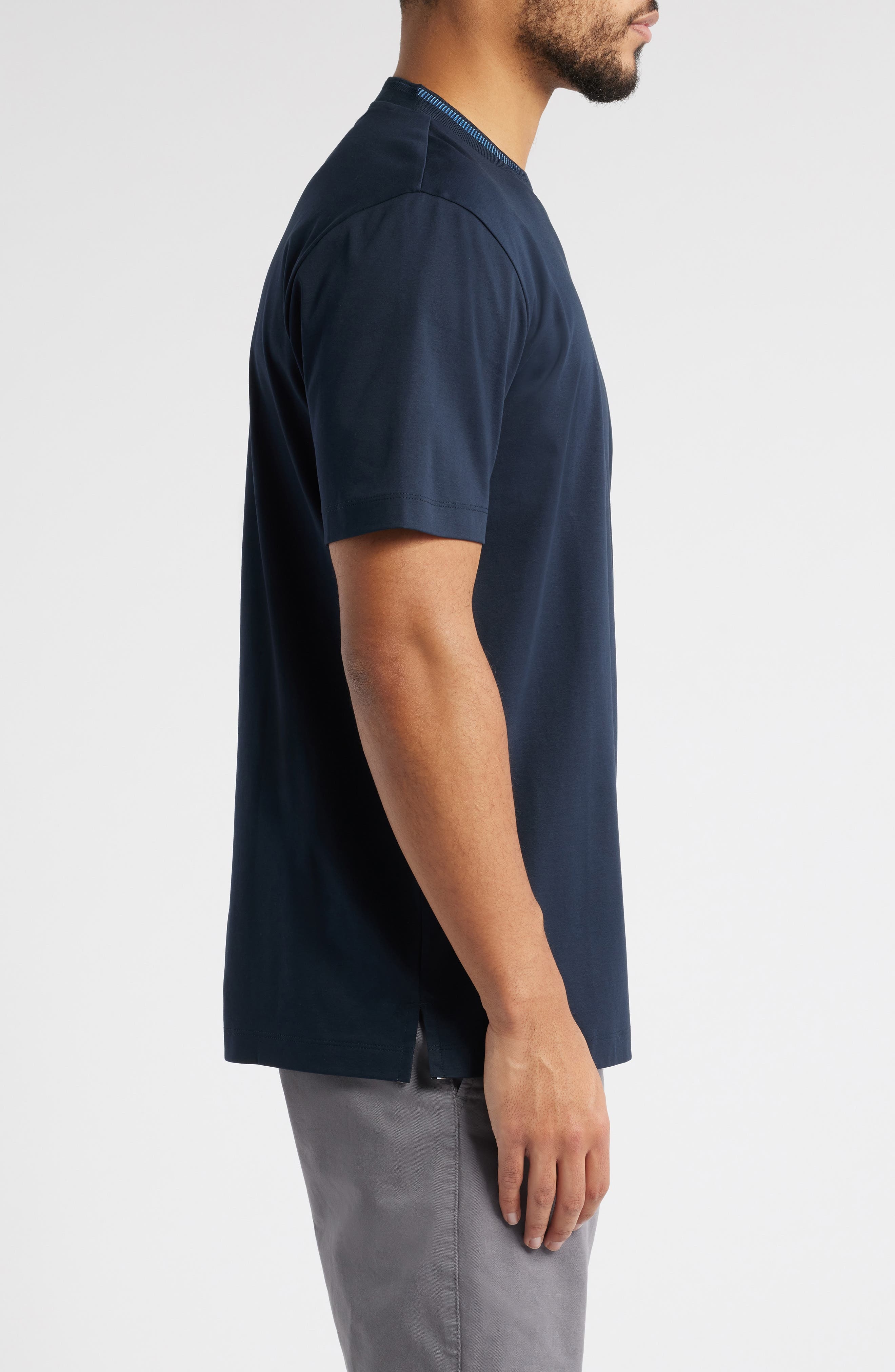 BOSS Tessler Tipped Cotton Crewneck T-Shirt in Dark Blue at Nordstrom - 3