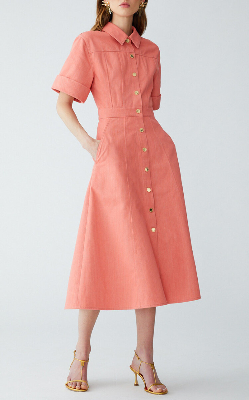 CAROLINA HERRERA Button-Front Denim  Dress pink outlook