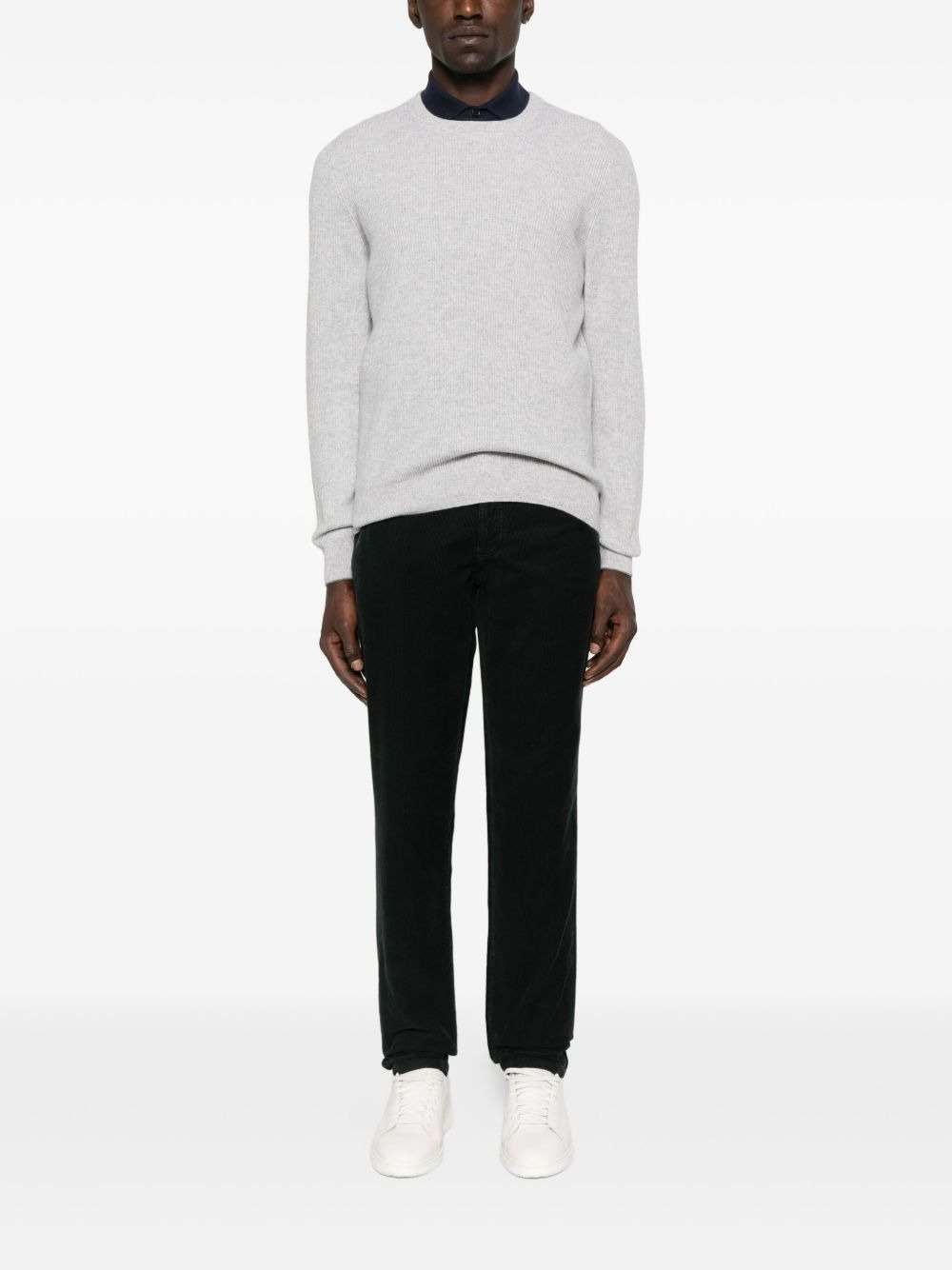 logo-embroidery corduroy trousers - 2