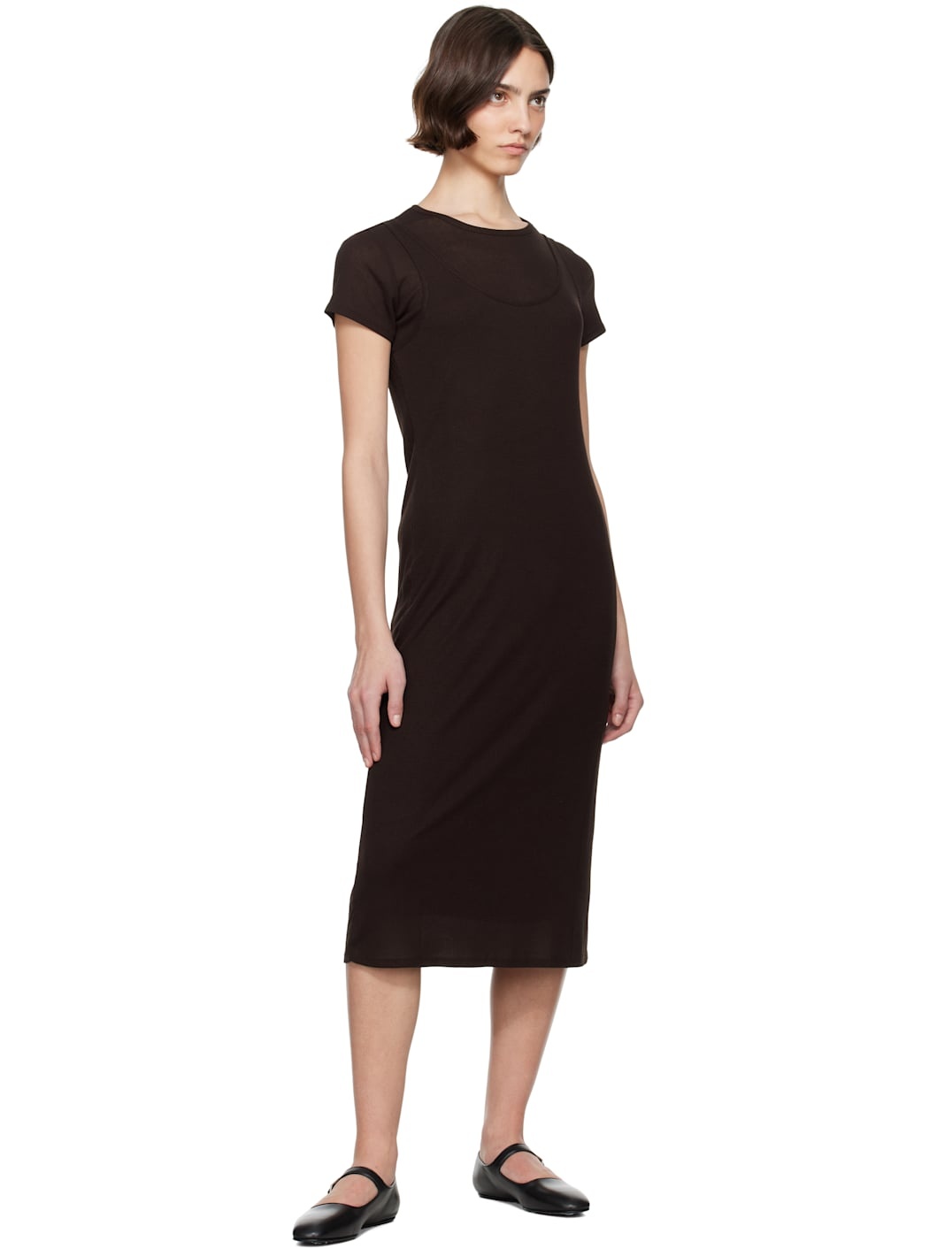 Brown Rozzi Double Layer Tee Midi Dress - 4