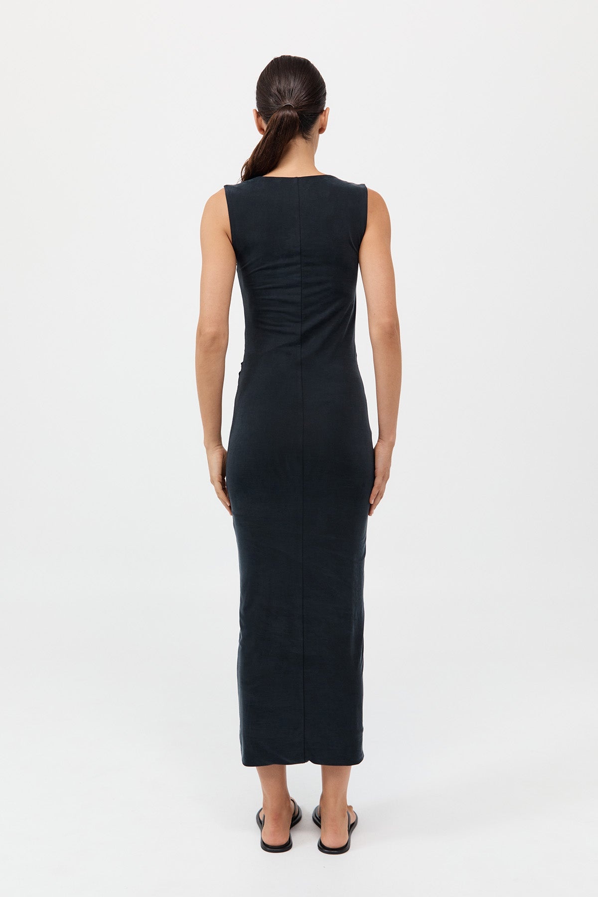 Cupro Jersey Drape Dress - Black - 5