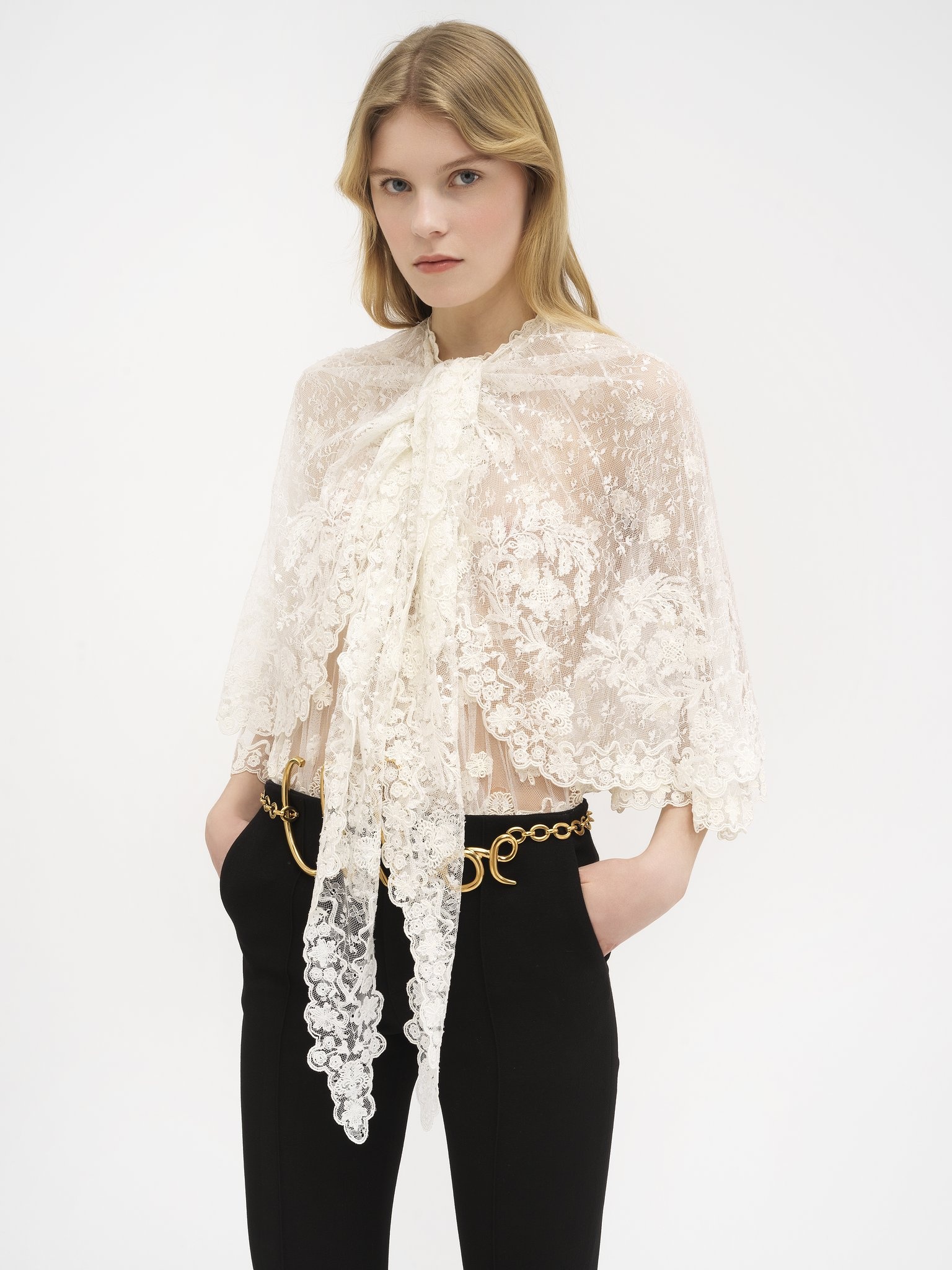 FRONT-TIE CAPE TOP IN FLORAL LACE - 4