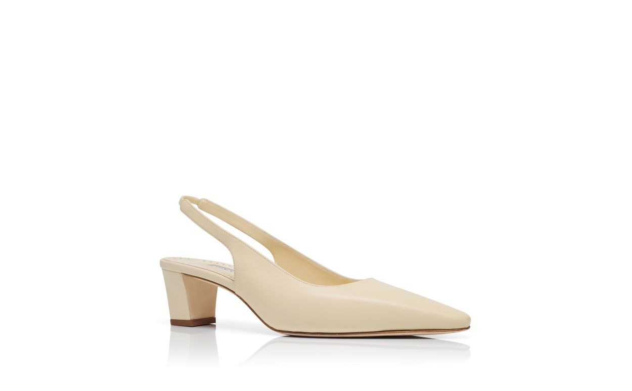 Light Cream Nappa Leather Slingback Pumps - 3