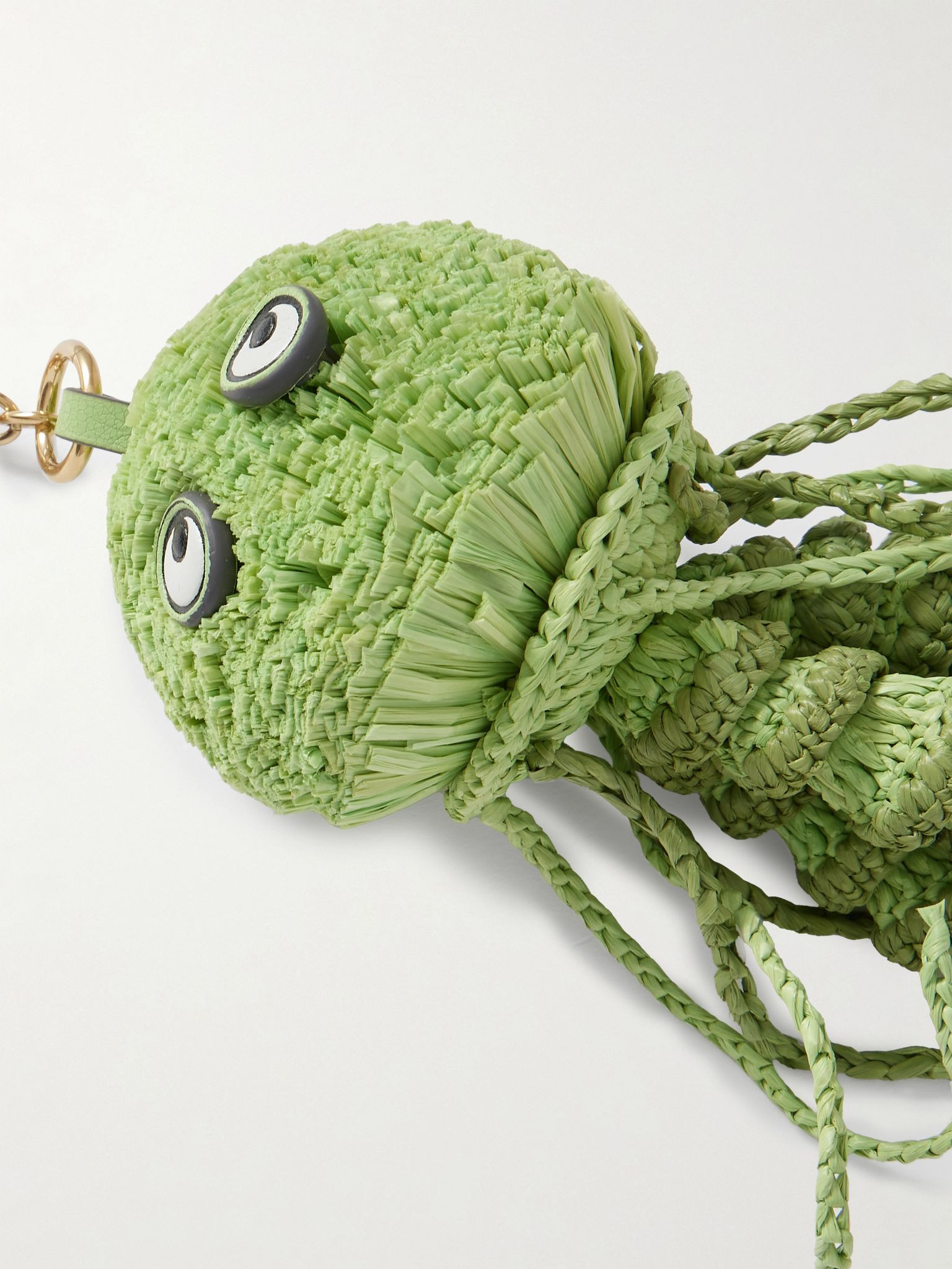 Jellyfish leather-trimmed raffia keychain Bright green - 4