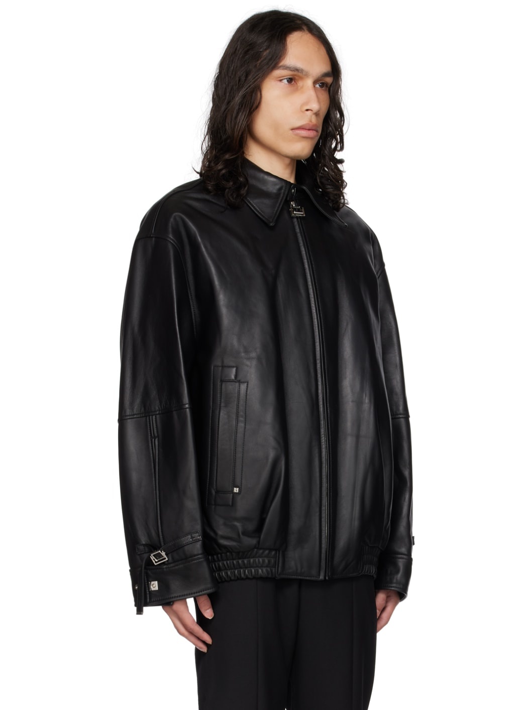Black Banding Leather Jacket - 2