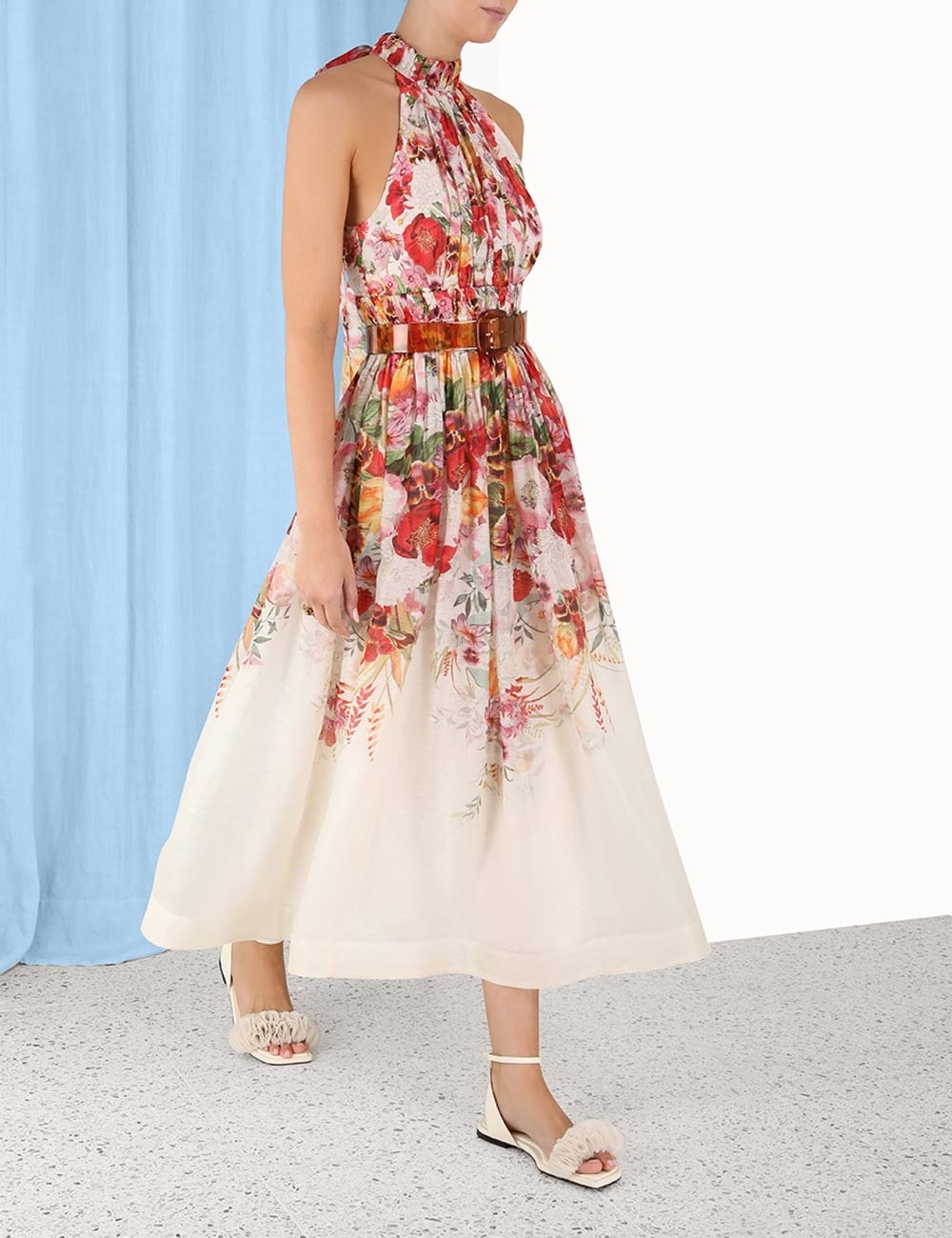 overdue flair ♥ FLORAL HALTER DRESS/追跡付 High Quality Hot Selling One Shoulder Long Sleeved Floral