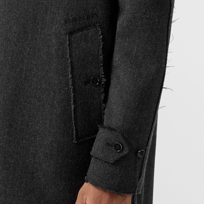 Raw-edged Herringbone Wool Blend Car Coat 5