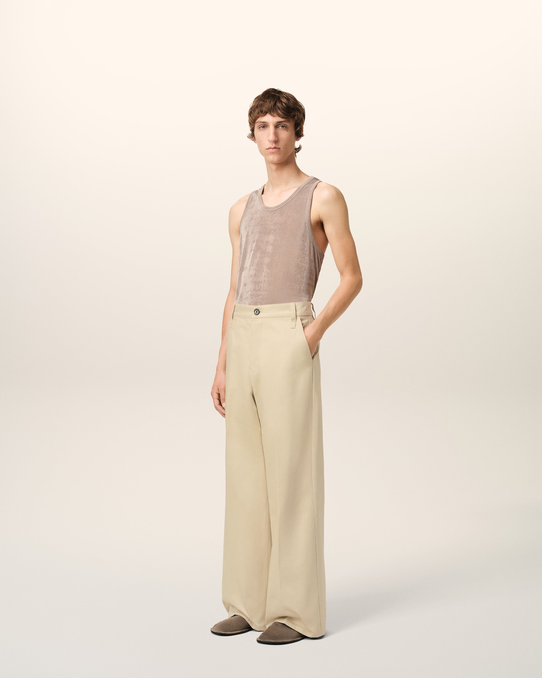 BEIGE COTTON BAGGY FIT TROUSERS - 6