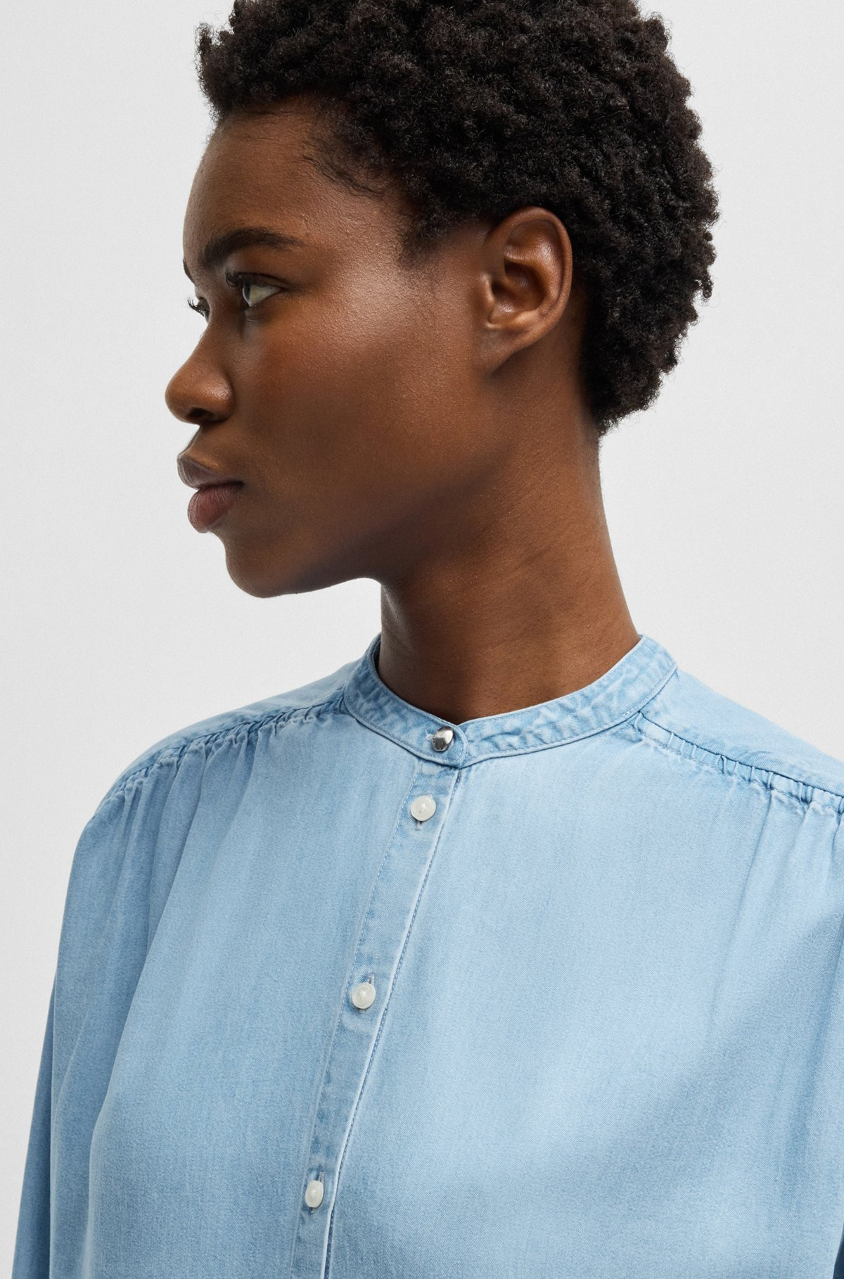 RELAXED-FIT BLOUSE IN DENIM-LOOK FABRIC - 4