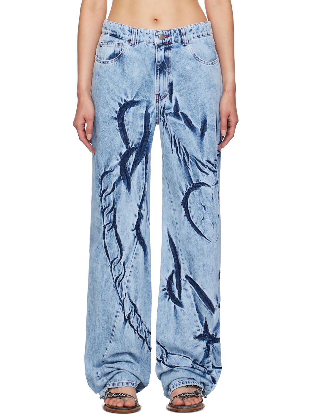 Blue Boyfriend Spiral Chains Jeans - 1