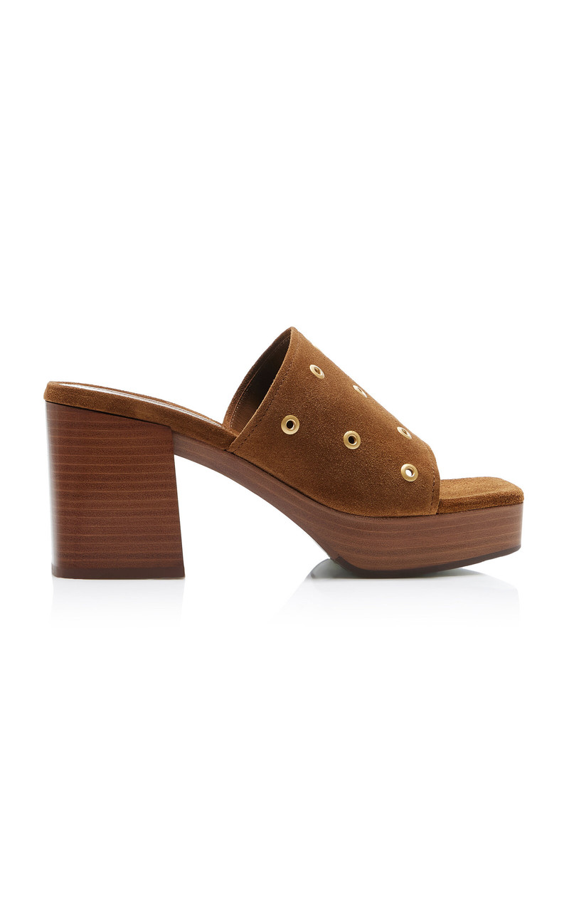 Grommet-Embellished Suede Platform Sandals brown 1