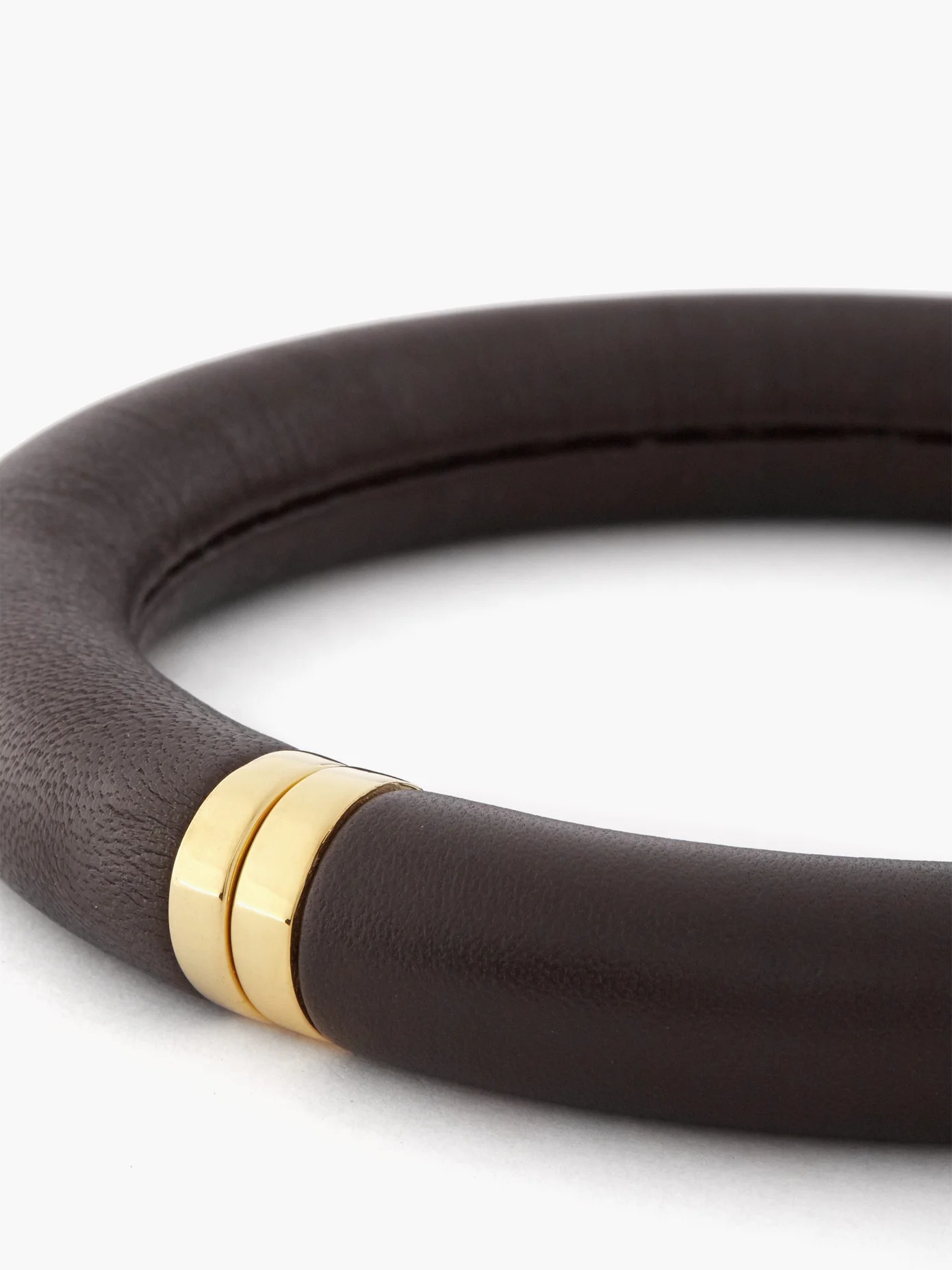 Leather & 18kt gold-plated choker - 5