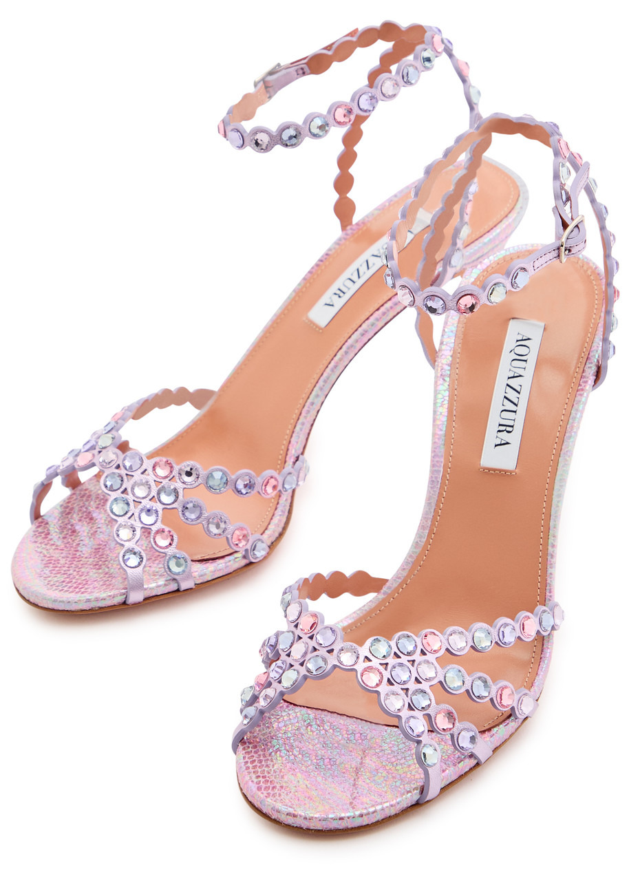 Aquazzura Tequila 85 Crystal-embellished Metallic Leather Sandals - 3
