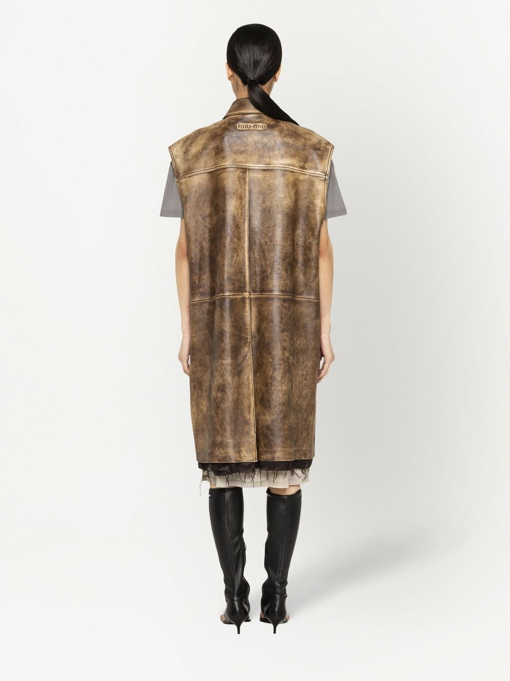 nappa leather long vest - 4