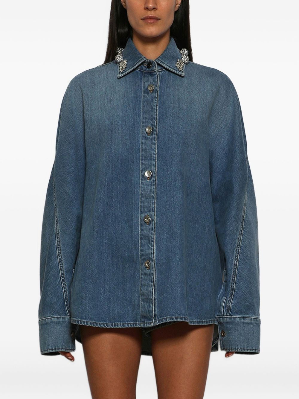 crystals-embellished cotton shirt - 3