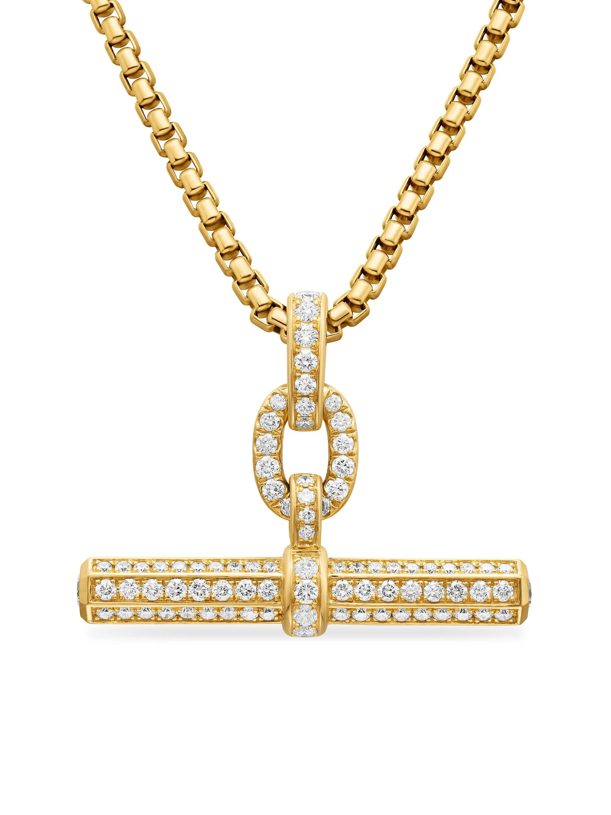 Women's Lexington E/W Barrel Pendant in 18K Yellow Gold with Diamonds, 36mm - Diamond - 1