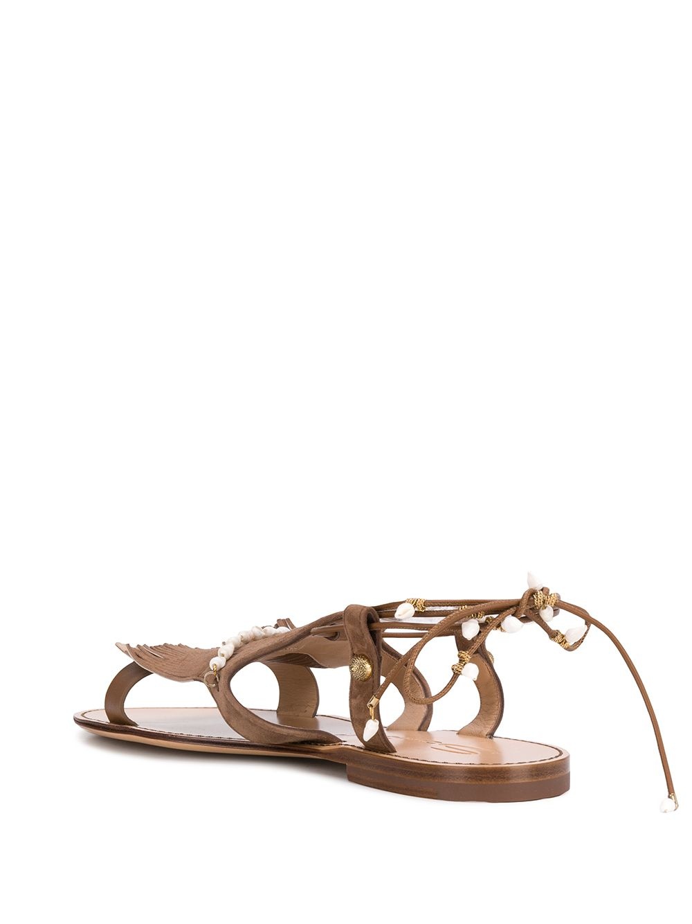open toe beaded-fringed sandals - 3