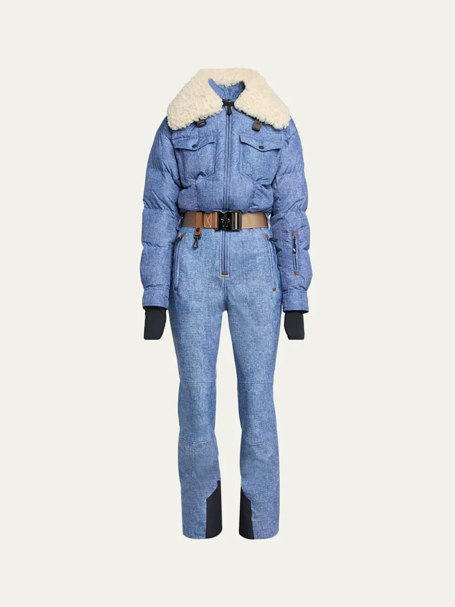Shearling-Trim Down Denim Ski Suit - 1