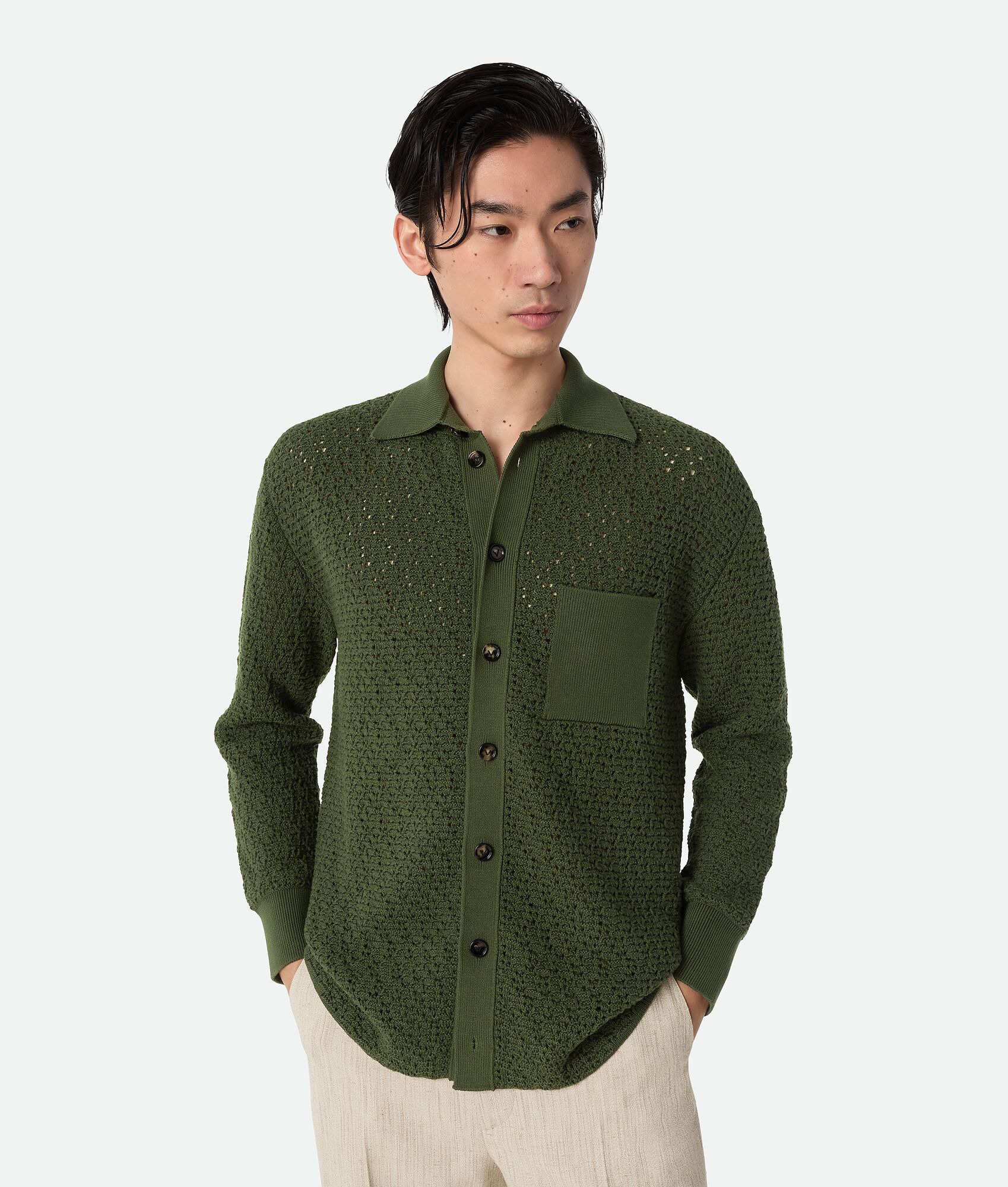 Cotton Crochet Knit Shirt - 1