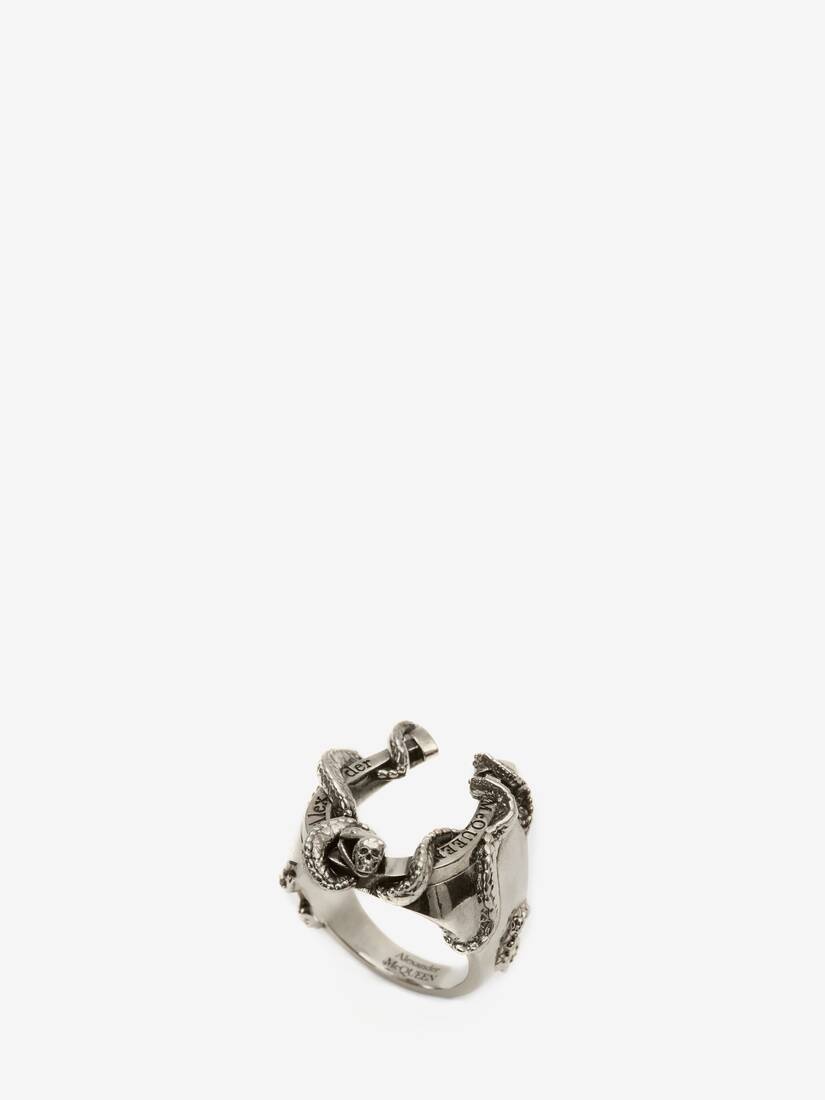Snake Horseshoe Ring in Antique Silver - 2