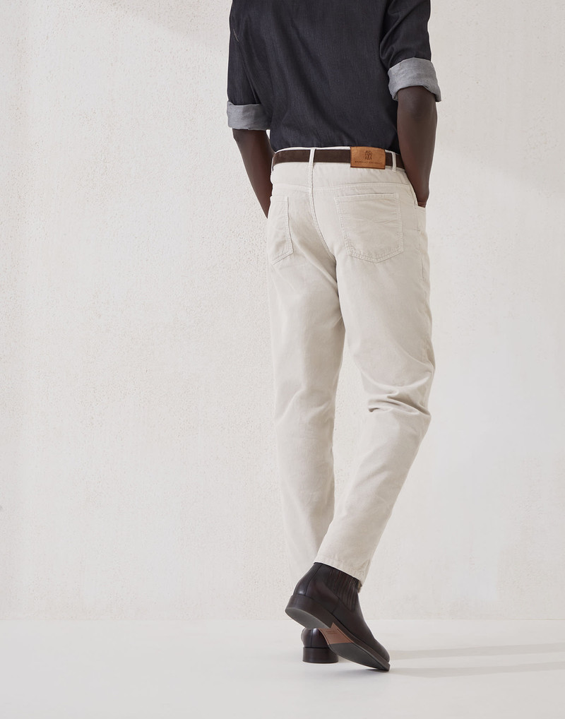 Brunello Cucinelli Garment-dyed five-pocket Italian fit trousers in cotton narrow wale corduroy outlook